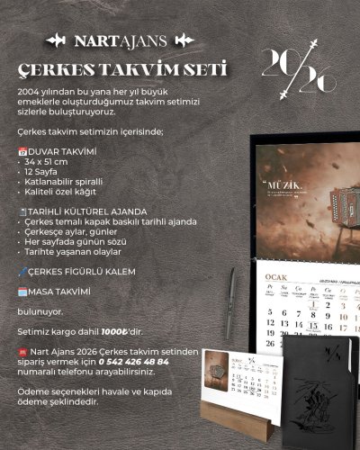 Nart Ajans 2026 Çerkes Takvim Seti Sipariş alımına başladık. 1226